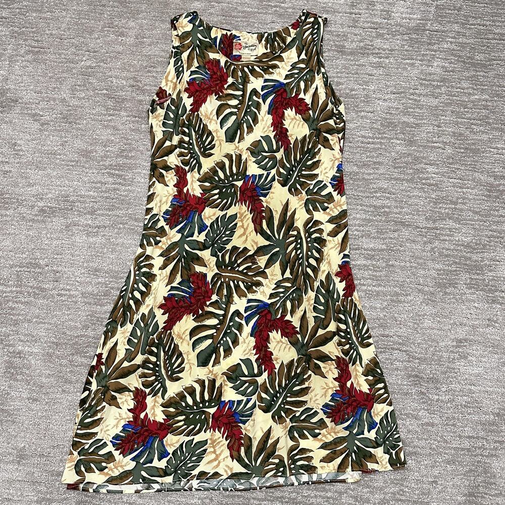 Hilo Hattie Dress Womens Large Tropical Floral Tank Shift Rayon Made Hawaii USA